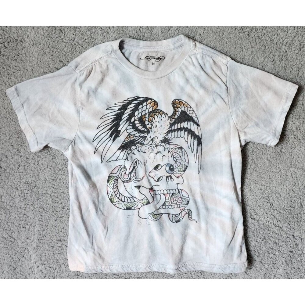 Ed Hardy Skull Eagle Snake Graphic Tie Dye T Shirt Youth Size Medium